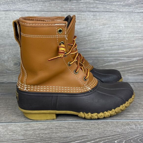 LL Bean Bean Boots Women’s Sz 7M Gore-Tex Tan Leather 8” Lace Up 6-Eye Duck Boot - Picture 1 of 14